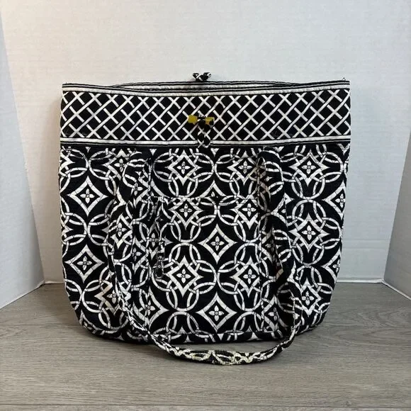 Vera Bradley Toggle Tote LARGE Shoulder Bag NIGHT & DAY 16 x 16 Black & White - Picture 1 of 11